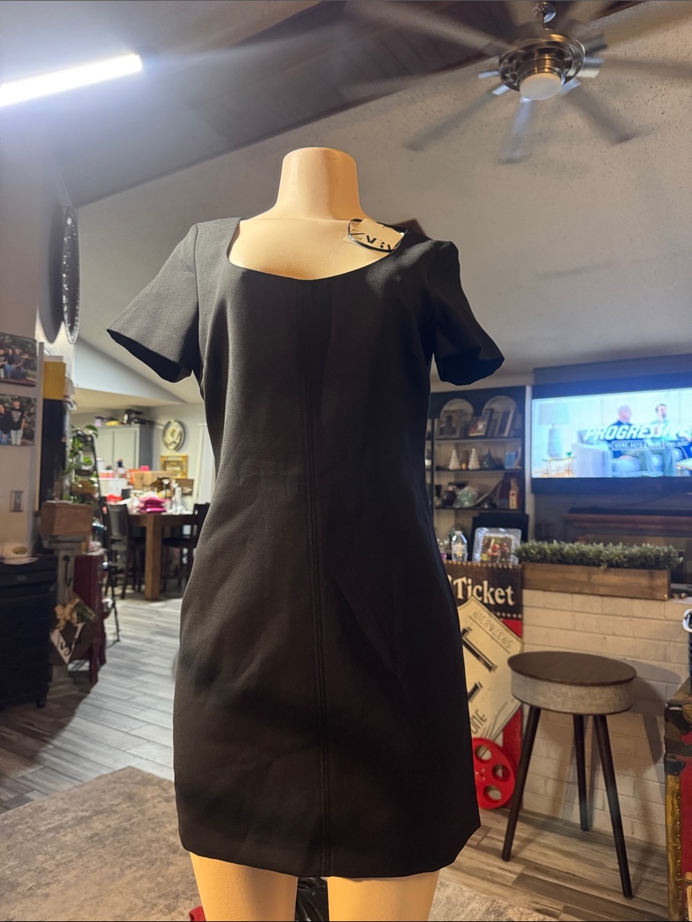 Zara Black Short Sleeve Square-Neck Shift Dress#246